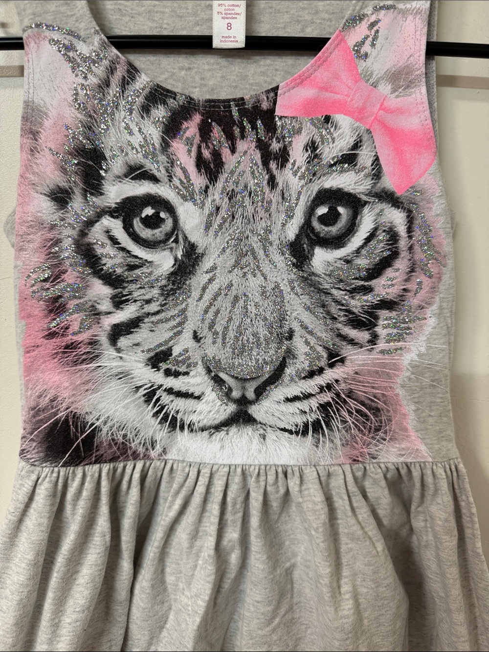 Girls Grey Tank Dress with Tiger Face and Pink Bow 🎀 2014 - Picture 3 of 4